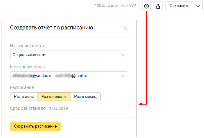 Создание отчета по расписанию Яндекс